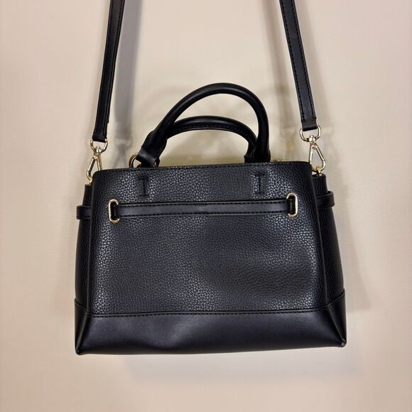 Michael Kors Black Leather Reed Center Logo MK Satchel Purse - Picture 4 of 13